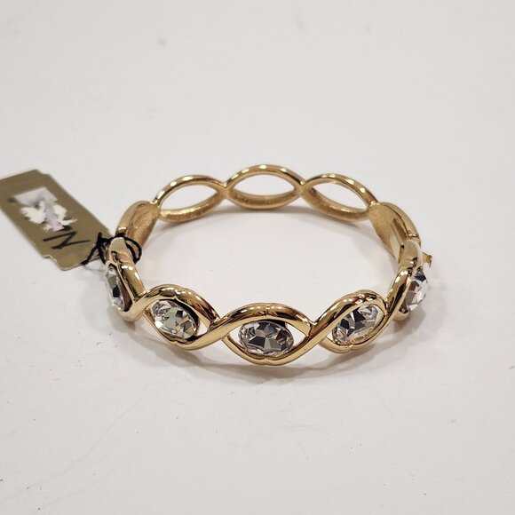 Napier Jewelry - NWT Napier 80s Goldtone Swarovski Crystal Hinged Bangle Bracelet